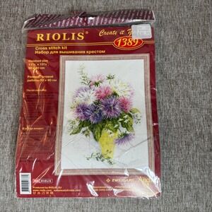 Riolis 1389 Asters Bouquet Cross Stitch Kit Zweigart Aida Anchor Cotton 12x16in